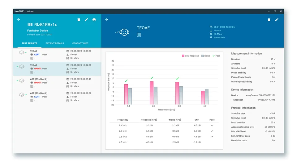 Otoaccess HearSIM Screenshot Left Ear Pass